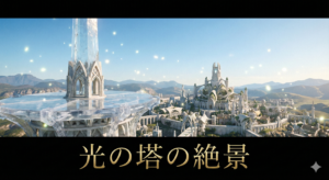 光の塔の展望台から見下ろす、街と大地の大パノラマ。