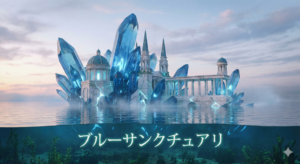 青く光る水の神殿「ブルーサンクチュアリ」の外観。