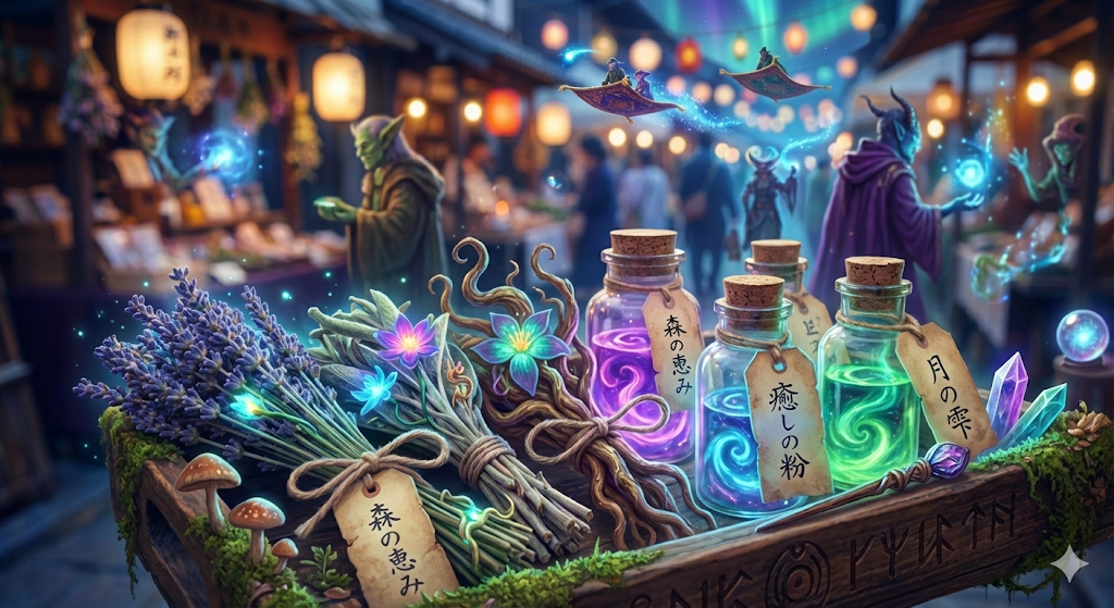 おすすめ薬草セットのクローズアップ。