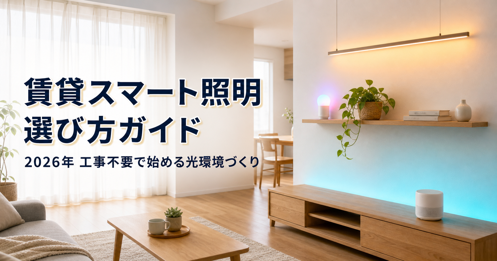 【2026年版】賃貸でも使えるスマート照明の選び方｜工事不要 アイキャッチ