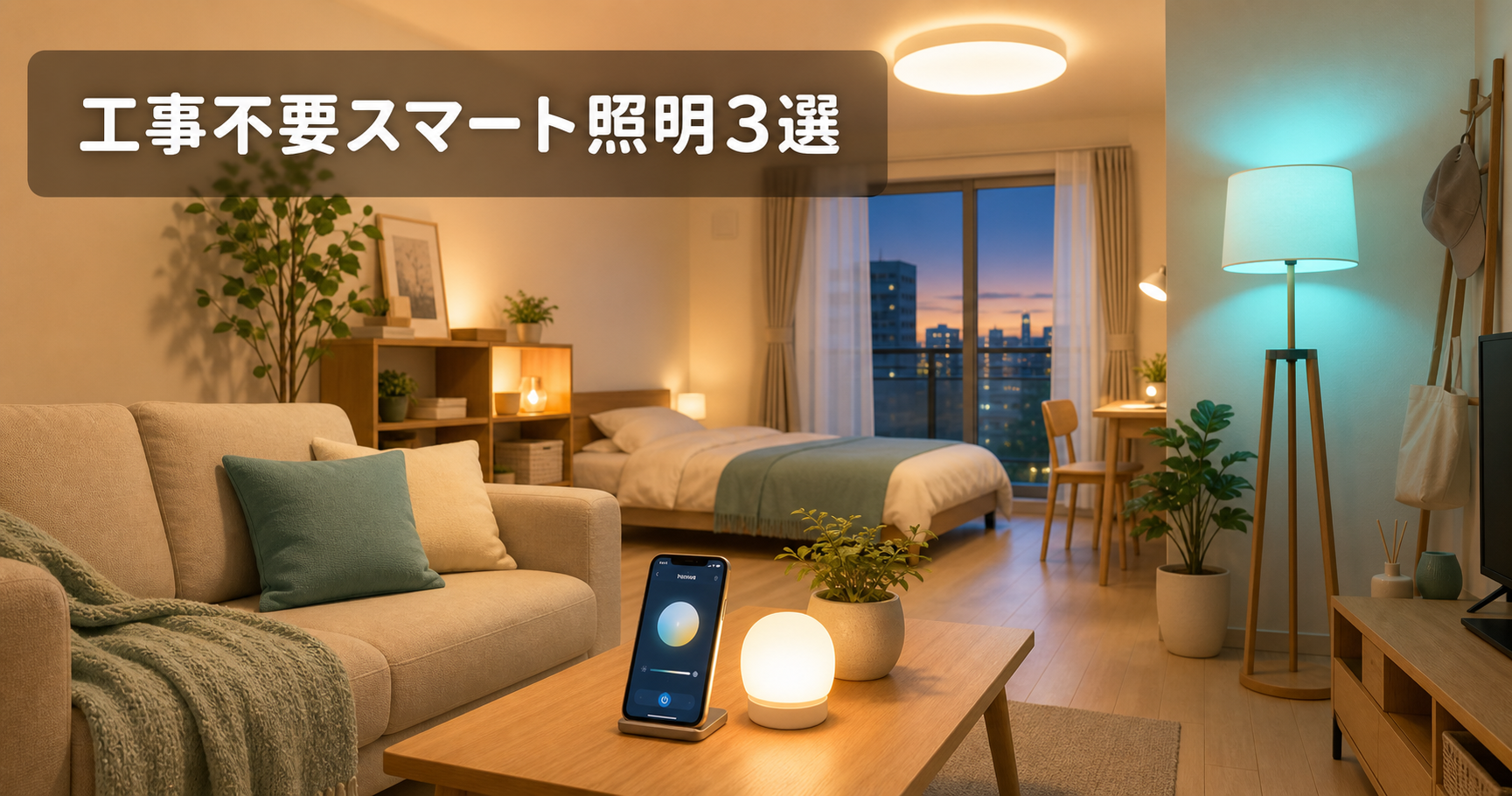 一人暮らしの電気代を賢く節約!工事不要スマート照明おすすめ3 アイキャッチ